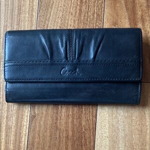 Coach Black Leather Fold-Over Clutch Wallet